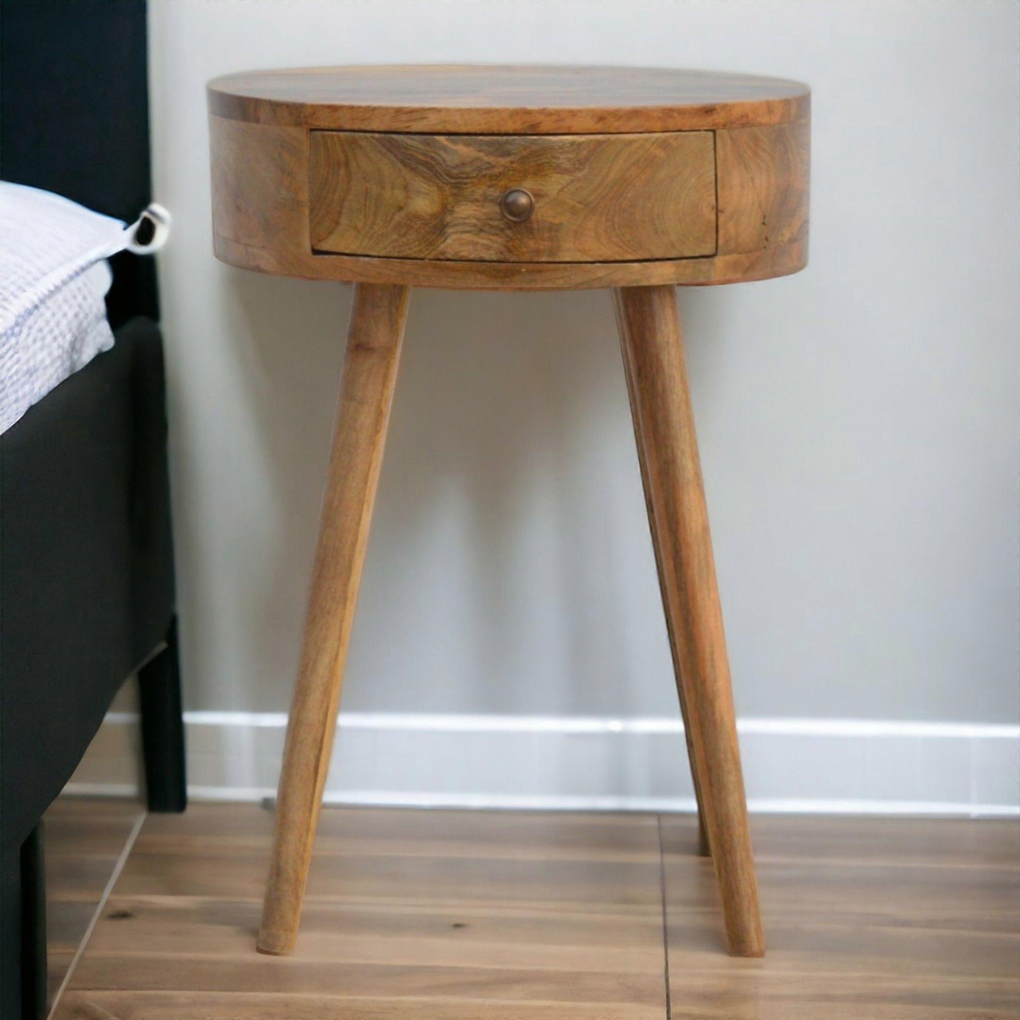 Solid Wood Nordic Circular Shaped Bedside, 1 Drawer