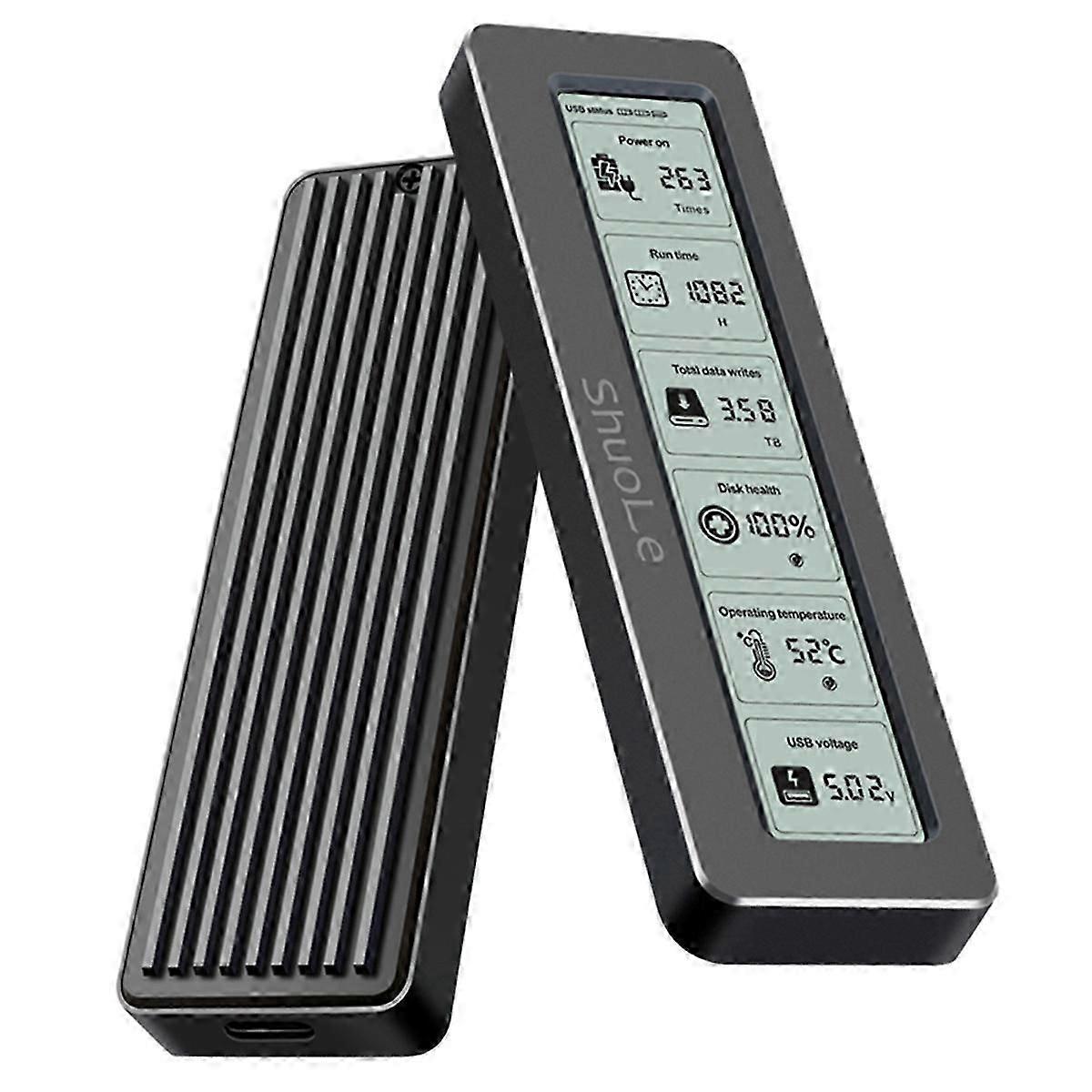 Dual Protocol M.2 SSD Enclosure with HD Display, 10Gbps USB-C Aluminum Alloy External Hard Drive Case for NVMe/SATA SSDs (up to 4TB)