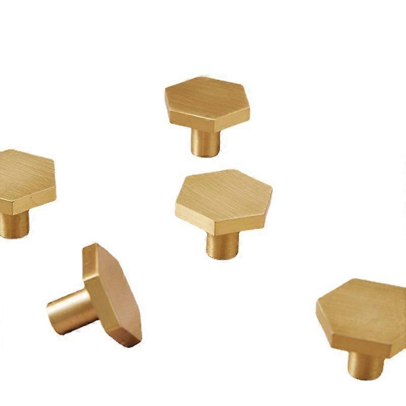 Door Knobs, Brass Cabinet Knobs, Gold Furniture Knobs, Dresser Drawer Knobs, Hexagonal Single Hole Handle for Kitchen, Office, Cupboard, 22*18mm Go