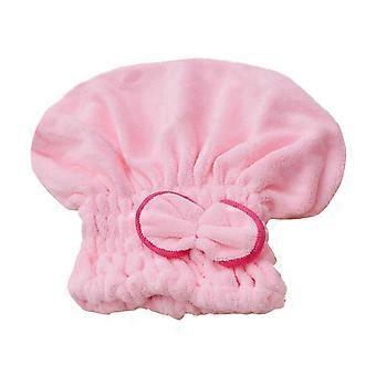Rosettknut Hårtorkande Korallfleece Duschmössa Elastisk Badhår (Rosa Rosett Sidoband Färg Slumpmässig)
