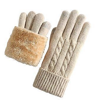 Wool Lined Touchscreen Gloves for Women Warm Knit Winter Gloves with Stretchy Comfort Beige