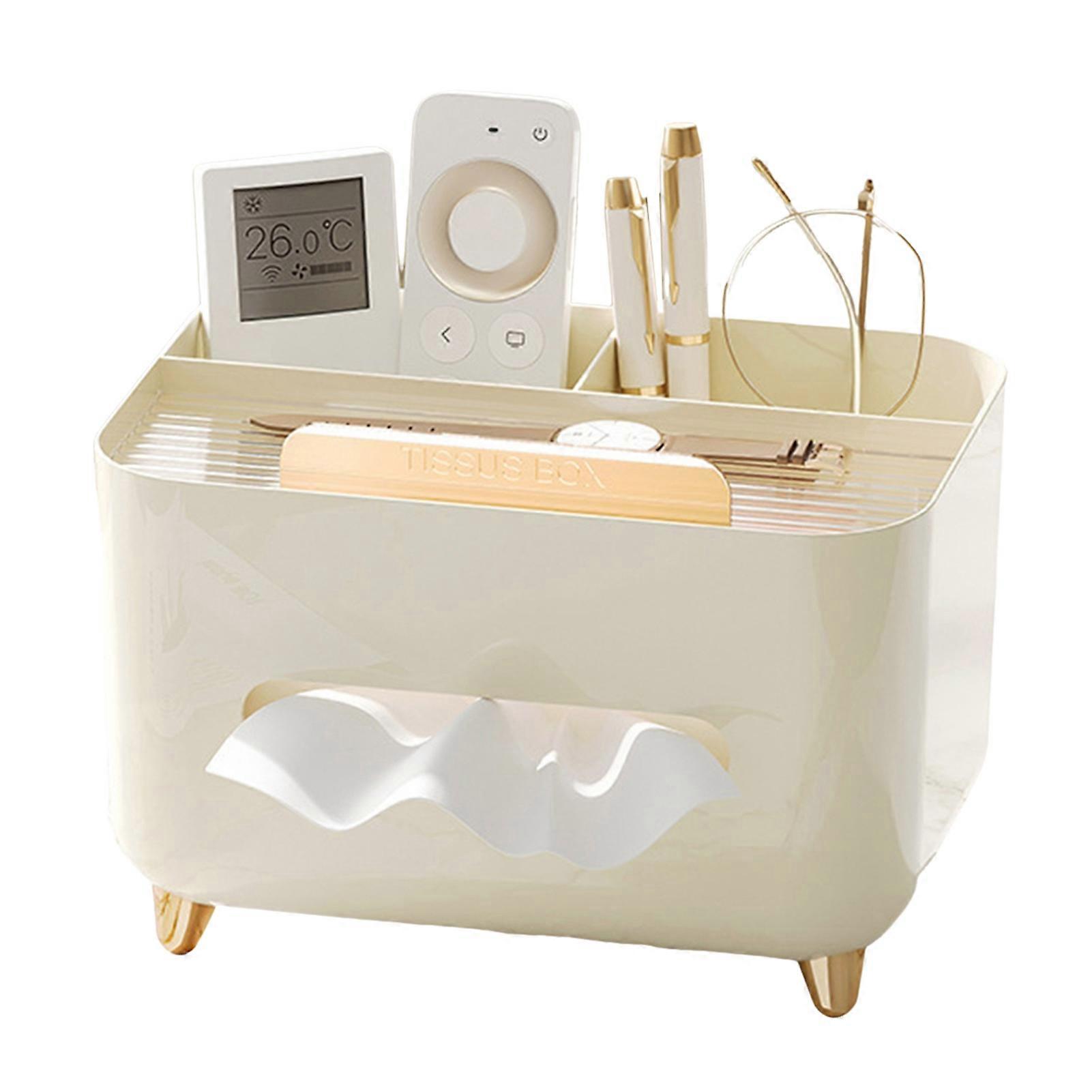 Rectangular Tissue Box Organizer with Storage for Remote and Tissue