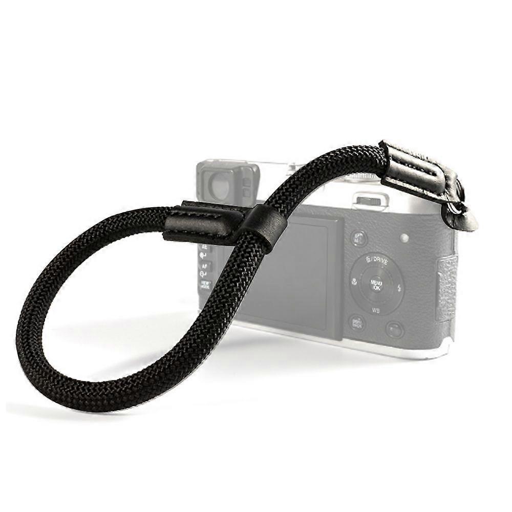 Camera Adjustable Rope Wrist Strap with Leather ends with electroplated mounting ring
