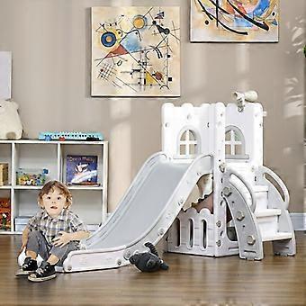 Children's slide, 5 in 1, toddler slide with basketball hoop, telescopic climbing frame, grey, 70 x 177 x 92 cm