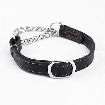 Reflektierendes Hundehalsband aus echtem Vollnarbenleder für Abendspaziergänge