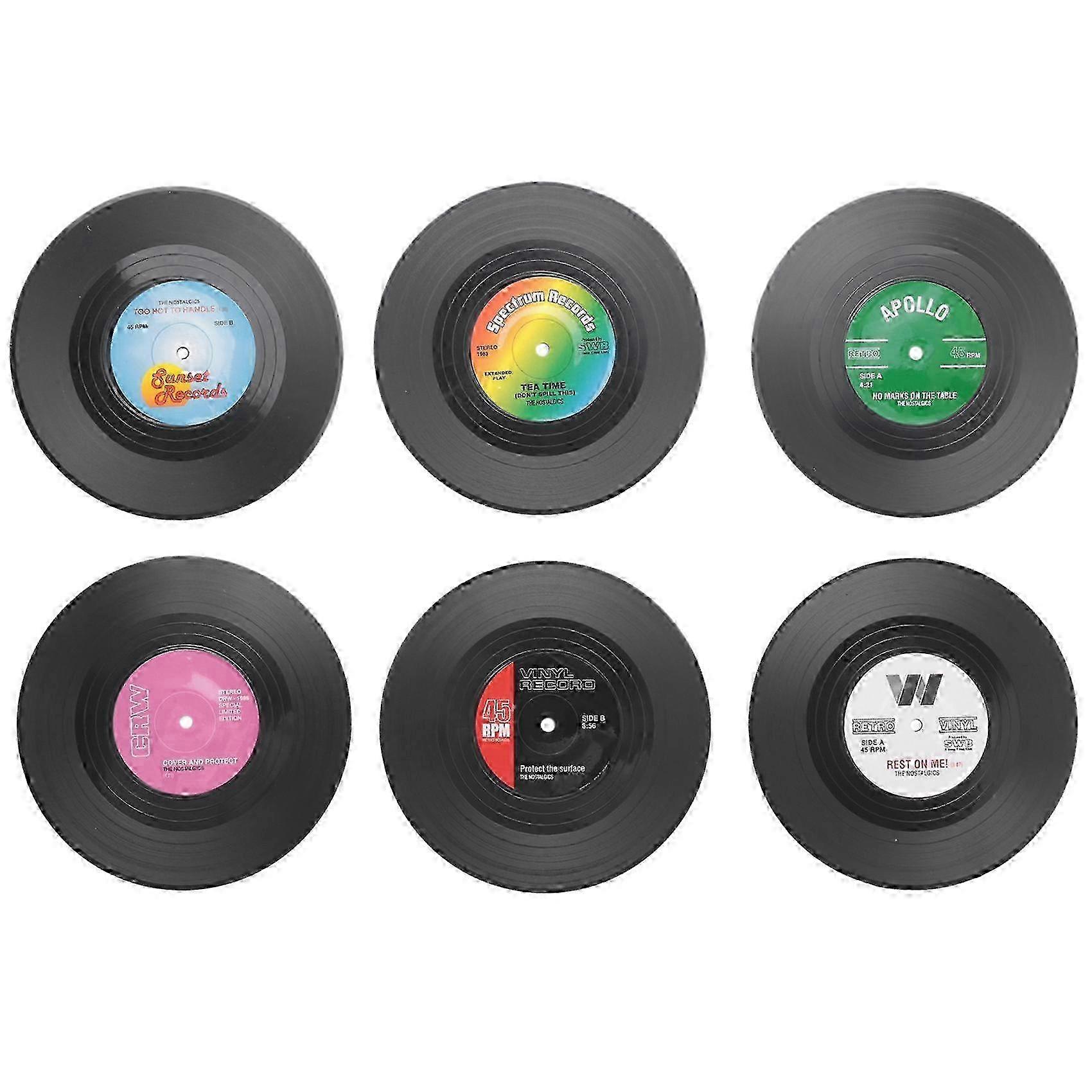 6pc Retro Spin Vinyl Drink Coasters