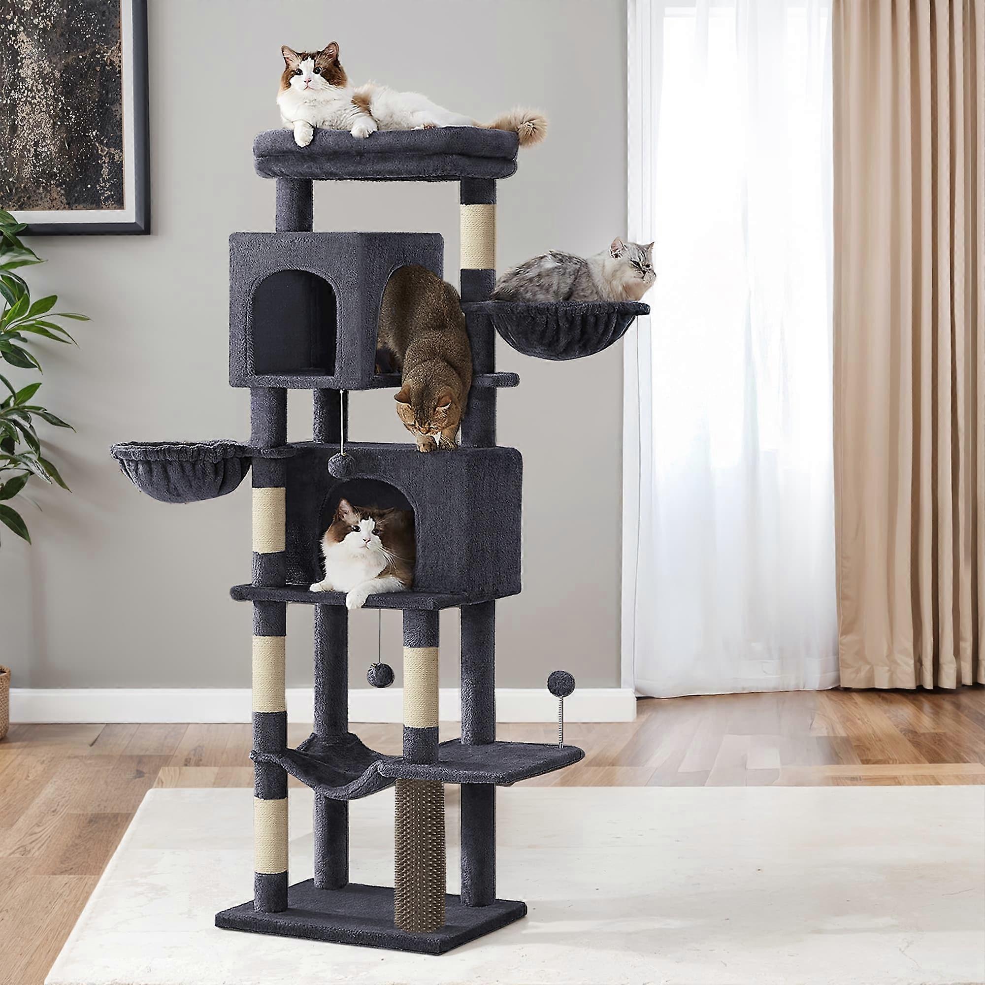 Large multi level cat tree tower with self groomer and po