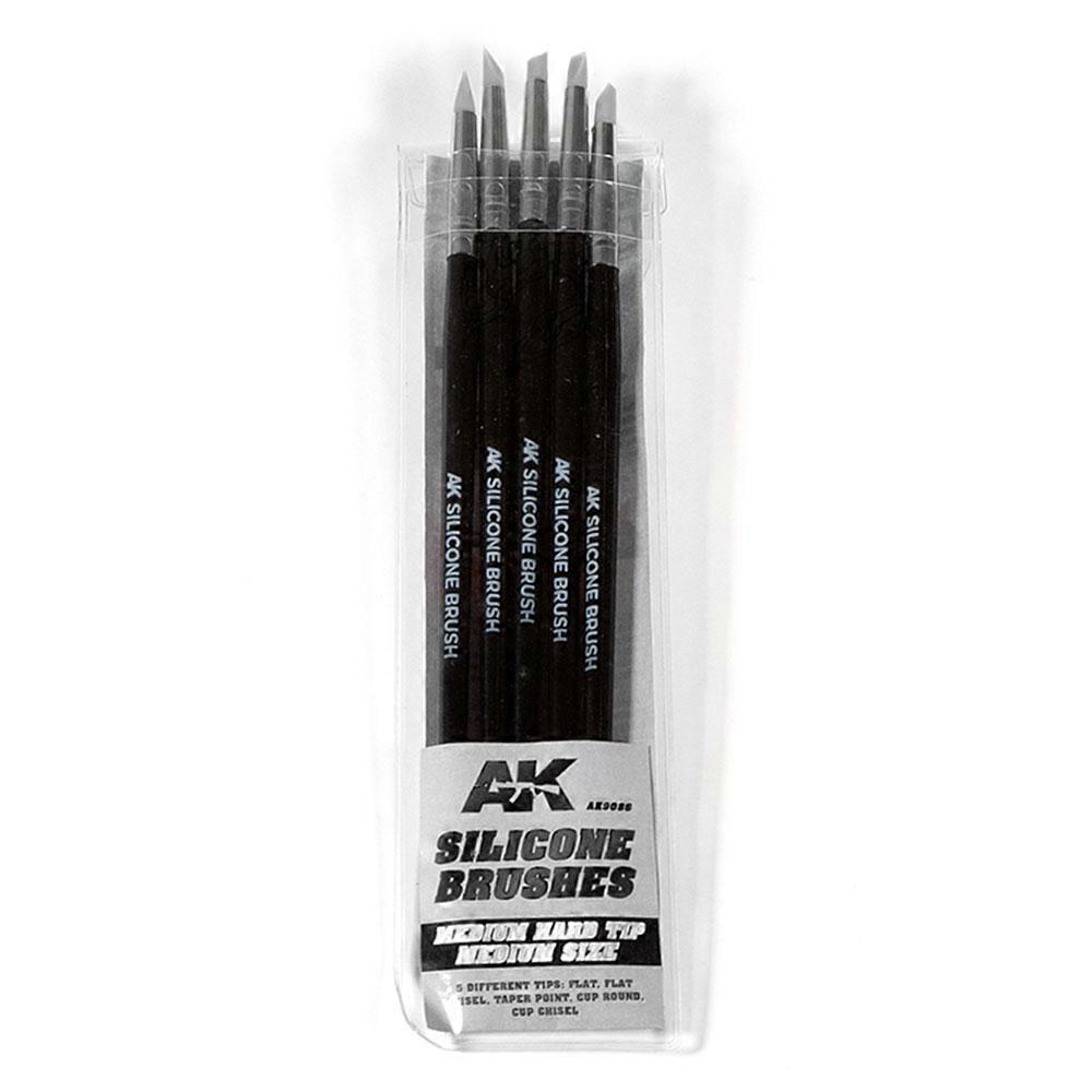 MEDIUM AK Interactive Medium Hard Tip Silicone Brushes 5pcs for Fine Detail