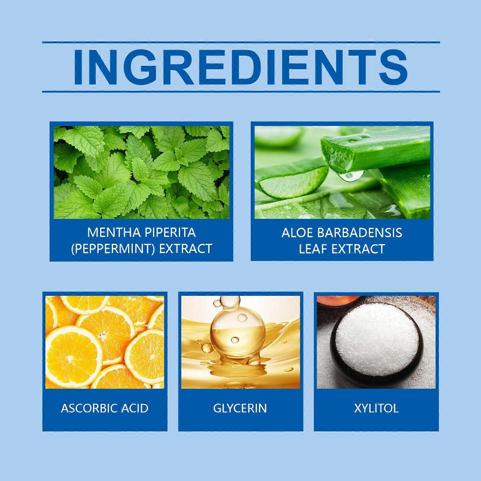 Mint Cleansing Toothpaste Tablets Contain Mint Leaf Extract, Aloe Vera Leaf Extract, And Xylitol
