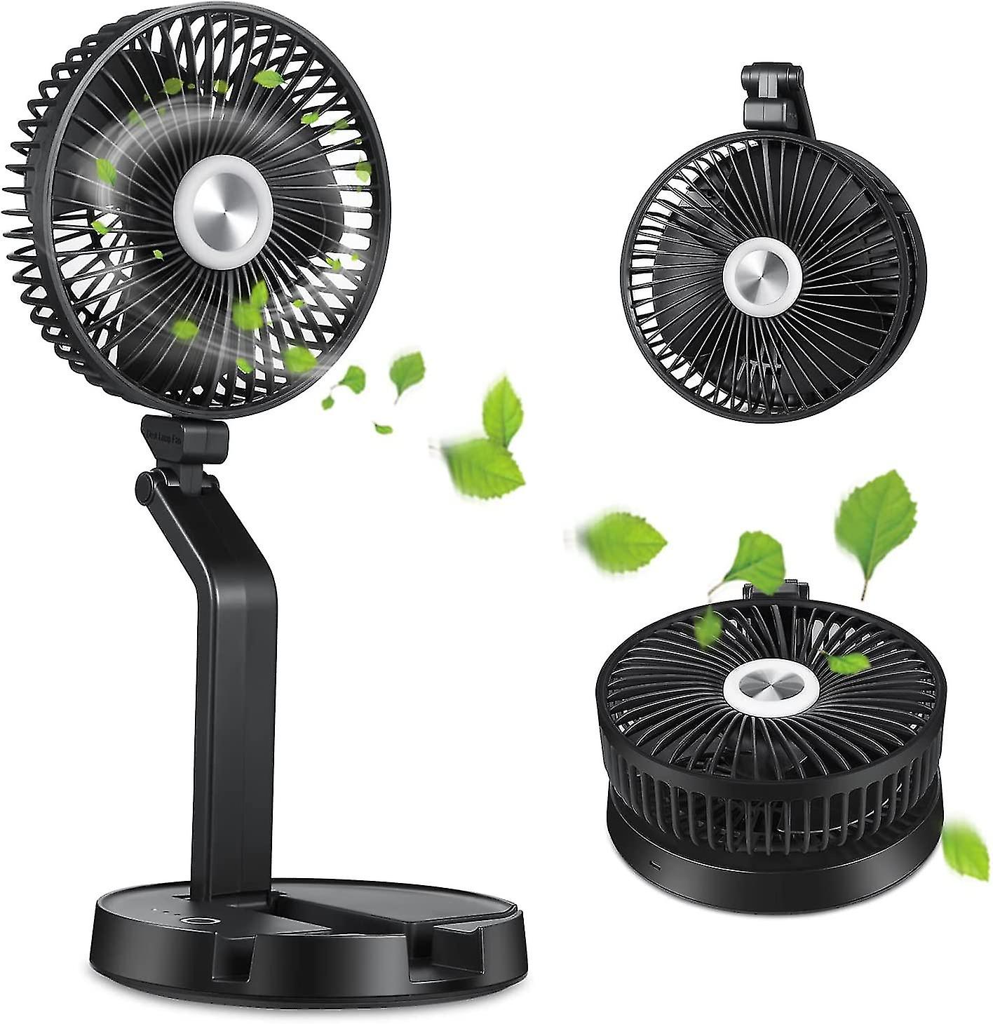 Foldable Table Fan, Portable Desk With Led Light, 3 Brightness Speeds, Adjustable Height Stand, Ultra Light Rechargeable (black, Folded: 225*180*75mm)