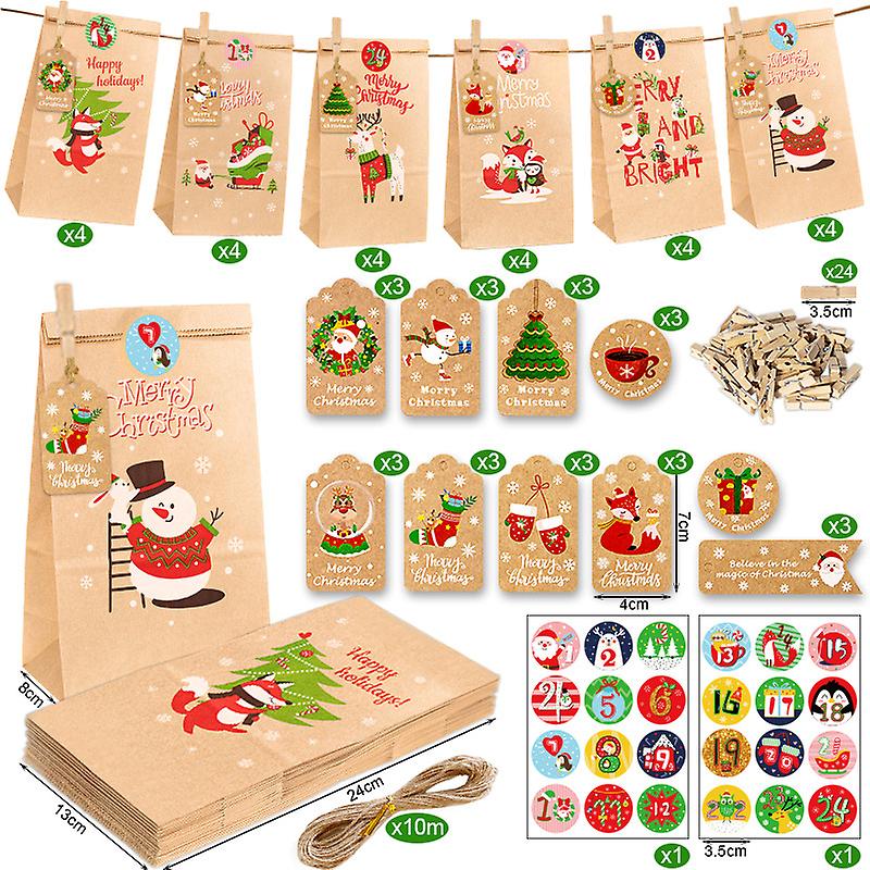 Advent Calendar Christmas Decorations, 24 Days Advent Calendar Gift Bags Favors Diy Countdown Calendar Christmas Bags For Party Filler