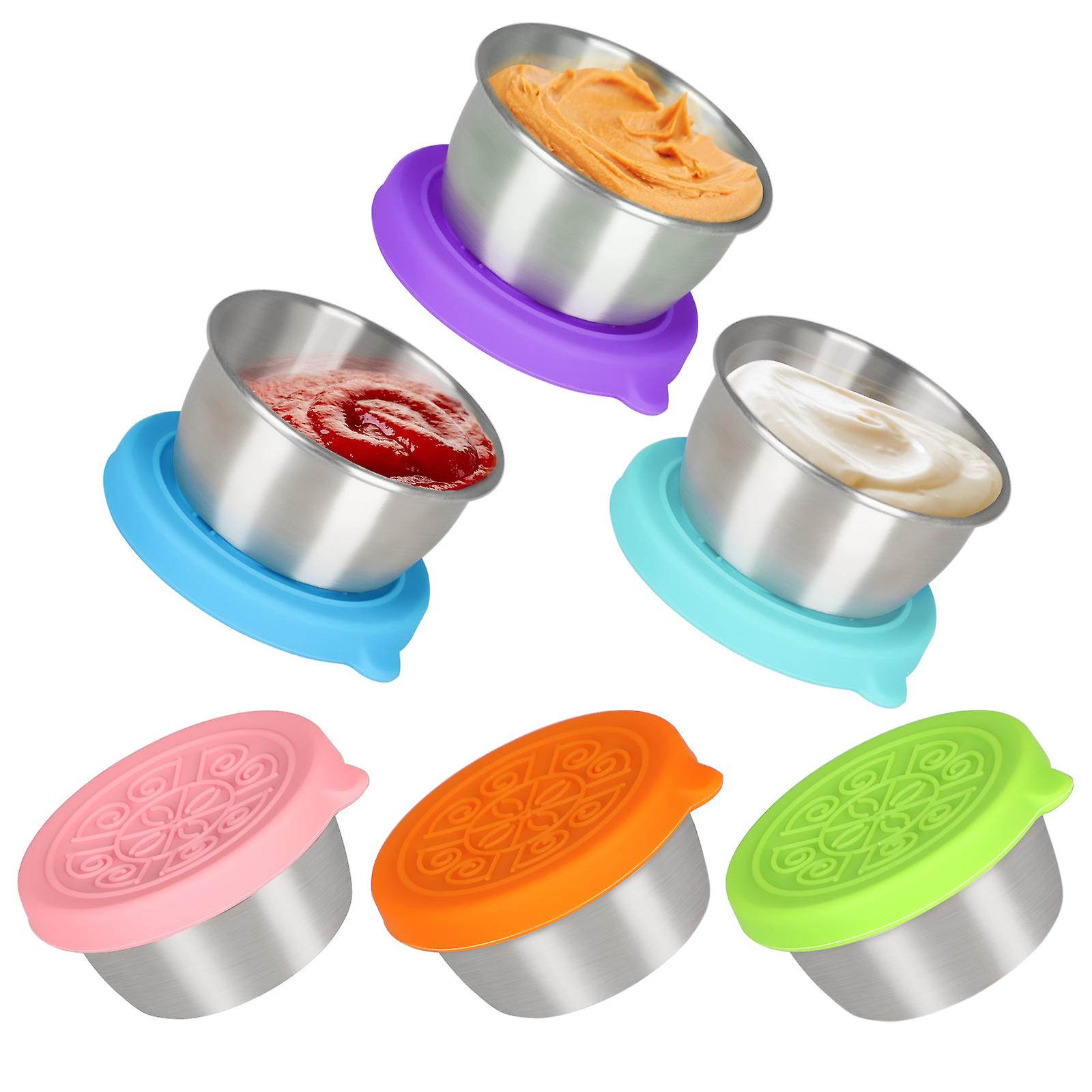 6pcs/set Salad Dressing Pots Snack Dip Food Sauce Containers Lids Portable