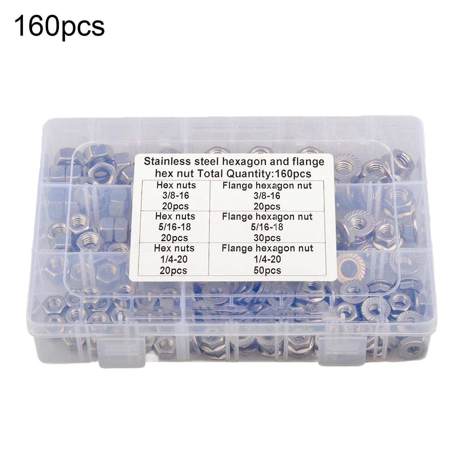 160pcsナットコンパクトバリなし304ステンレス鋼プレミアム六角ナットフランジナットグループ機械接続用