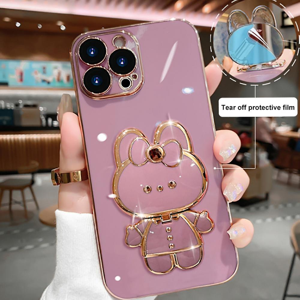 Electroplated Flipped Rabbit Mirror Stand Phone Case For Iphone 14/14pro/14pro Max 13/13pro/13pro Max 12/12pro/12pro Max 11/11pro Max