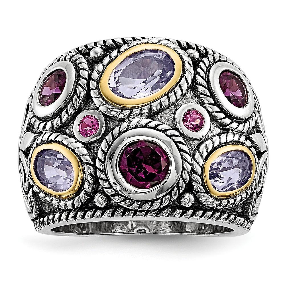 925 Sterling Silver Rhod. With 14k Pink Qrtz Rhodolite Ga and-Pink Tourmaline Ring 10.4mm Wide <mm Thick Band Style-Ring
