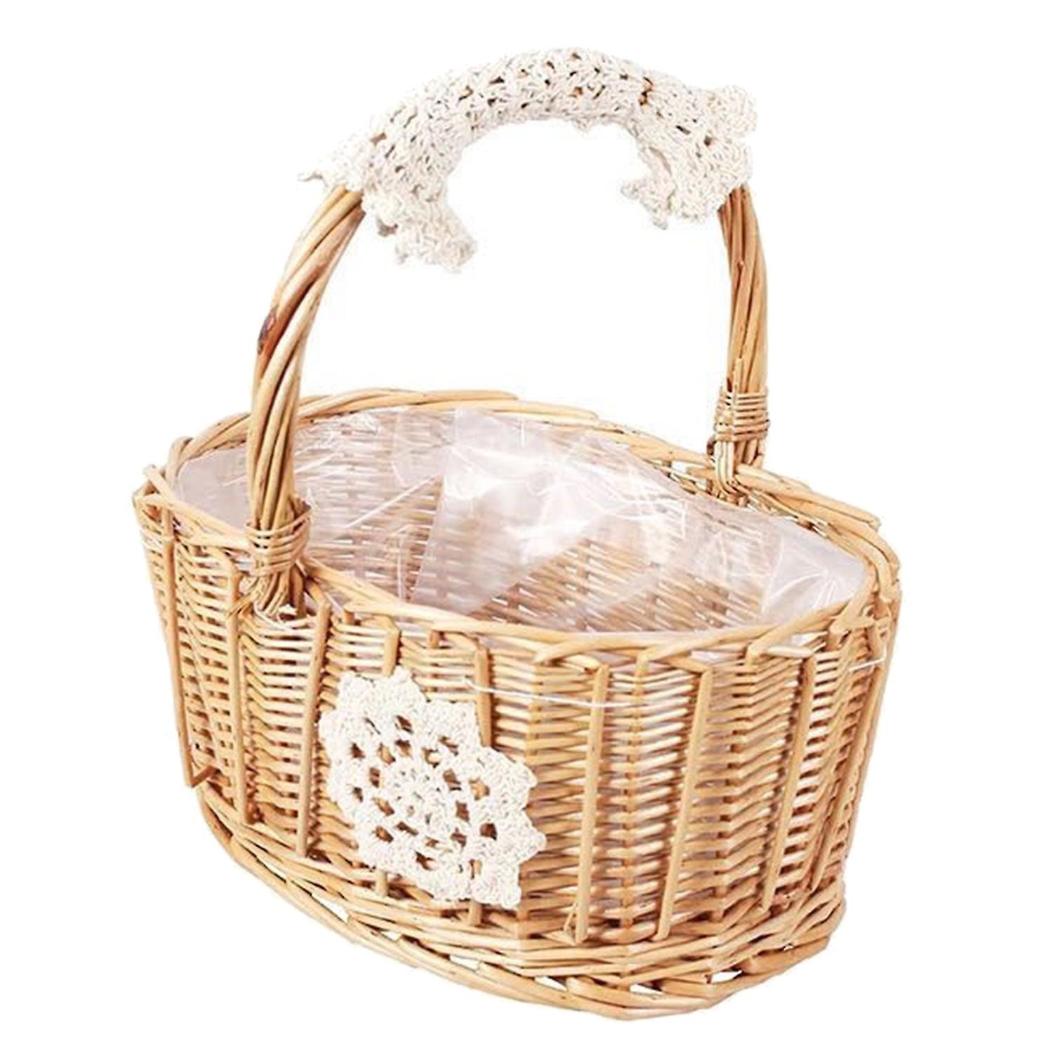 Flower Basket Braided Design Flower Print Widely Applied Creative Tote Picnic Weaving Basket for Wed
