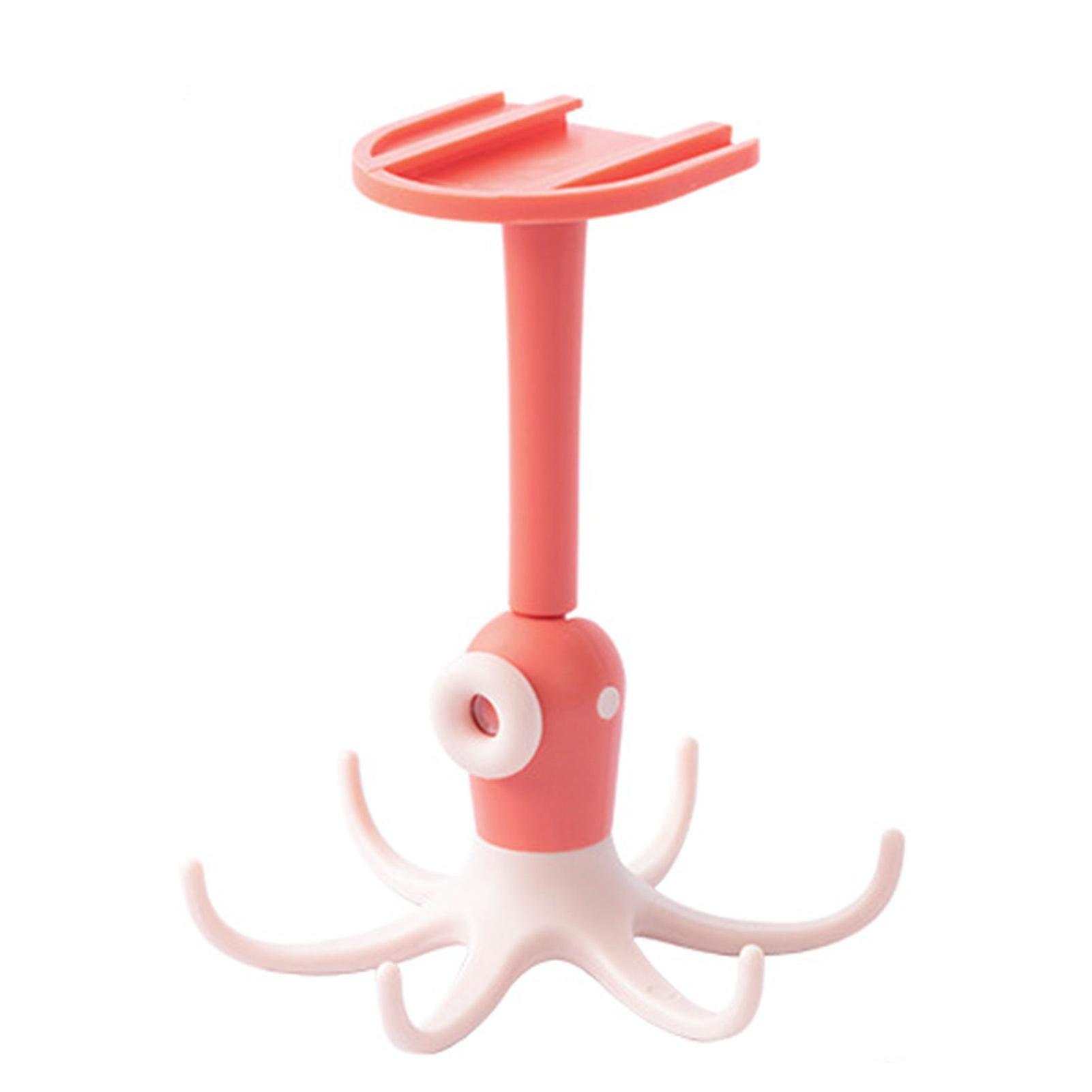 Kitchen Wall Mounted Hook Traceless 360 Degree Punch Free with 6 Hook Kitchen Rotatable Hook for Storage Pink