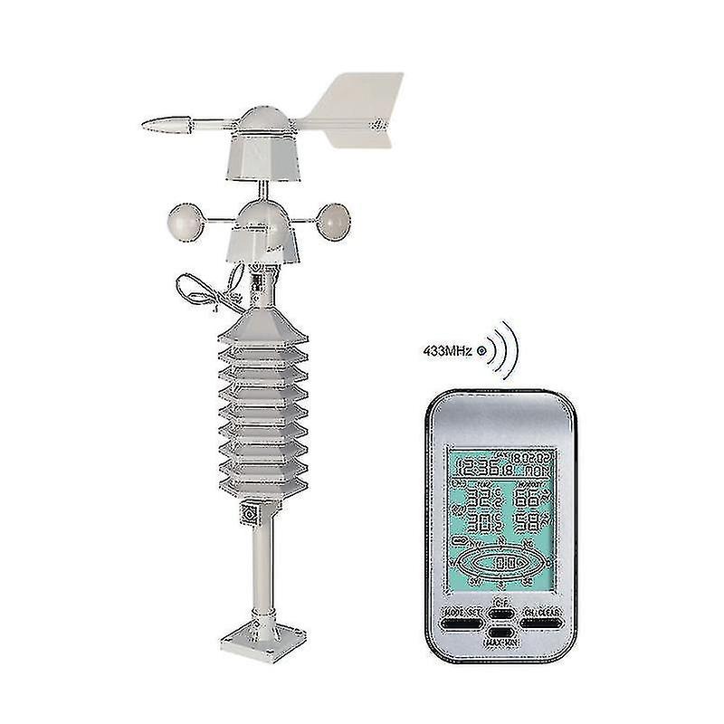Wireless Anemometer Dual Mount Wind Sensor Lcd Weather Station Clock Wind Speed Direction Chill Home Temperature Humidity Meter