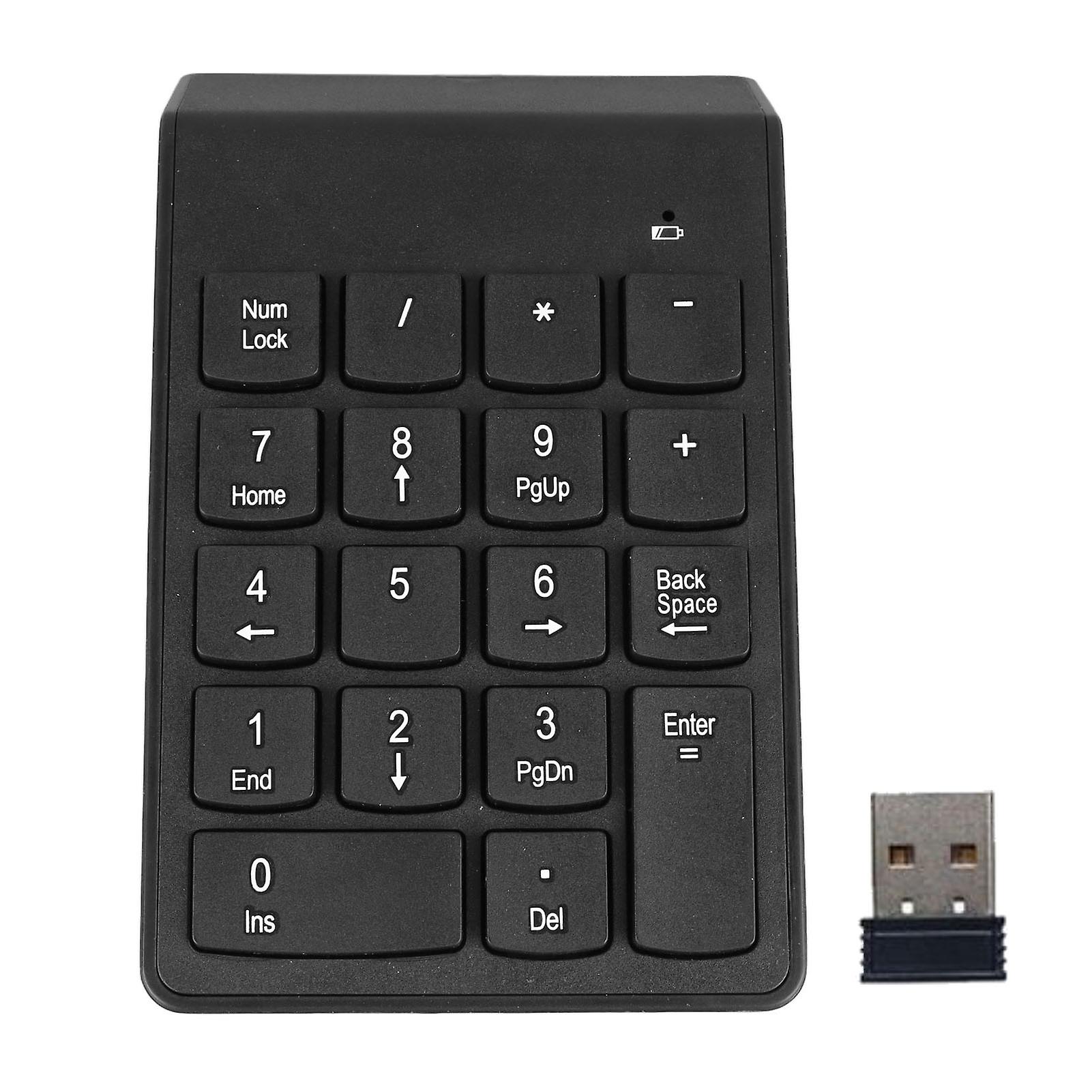 Wireless Number Pad USB Receiver Black 18 Keys Waterproof Battery Powered Numeric Keypad for Gaming Office Computer(Without Battery)