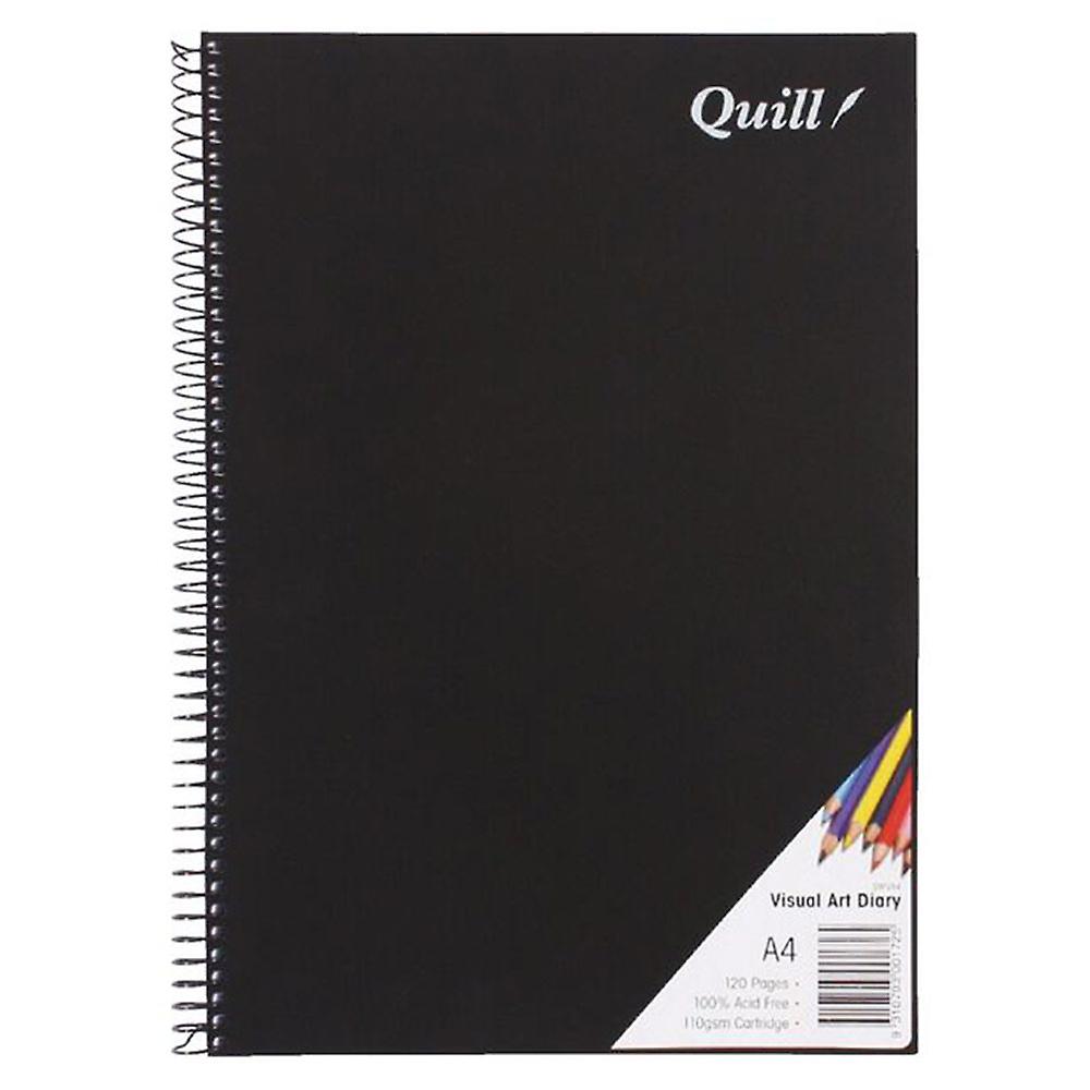 Quill A4 Visual Art Diary Spiral Polypropylene Cover Board Backing 110gsm Black