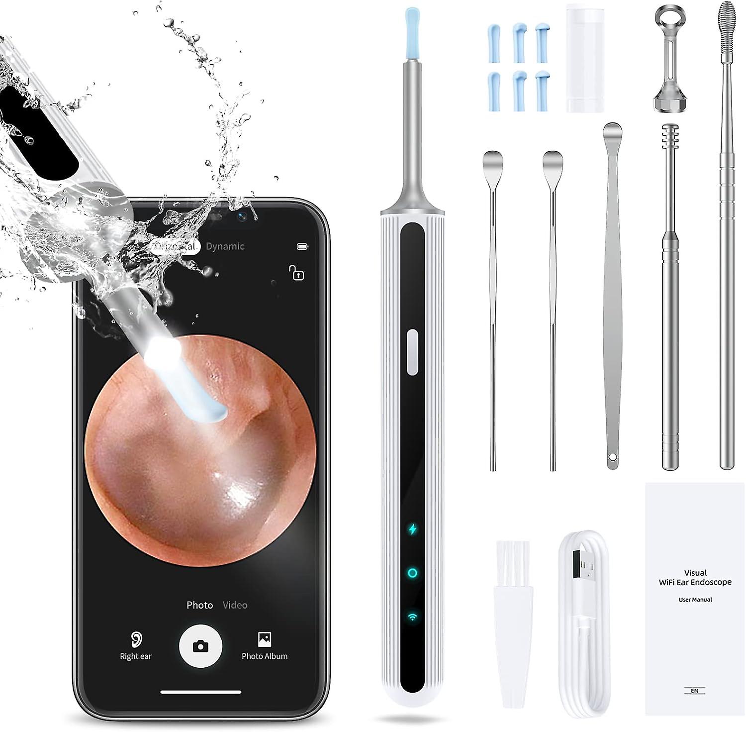 Ear Wax Removal Ear Wax Camera 1080P FHD Earwax Cleaner Wireless Ear Wax Removal Tool with 6 LED Light Compatile with iPhone,ipad, Android for Kids,A