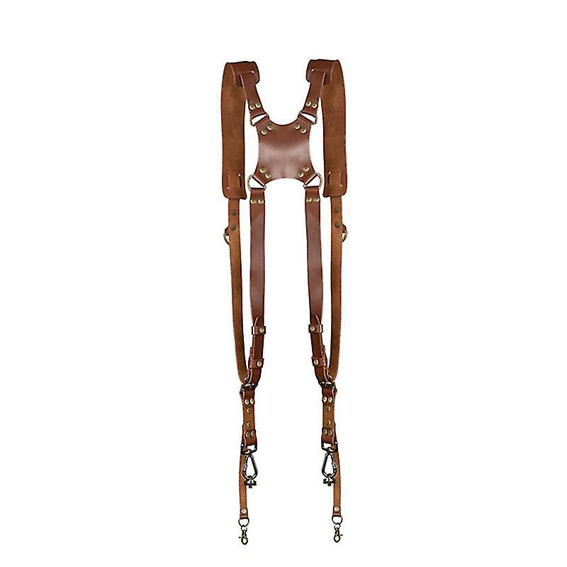 Camera Strap Accessories For Two-cameras Dual Shoulder Leather Harness Multi Camera Gear For Dslr/slr Strap Dual Camera Strap Holder Holster Brown