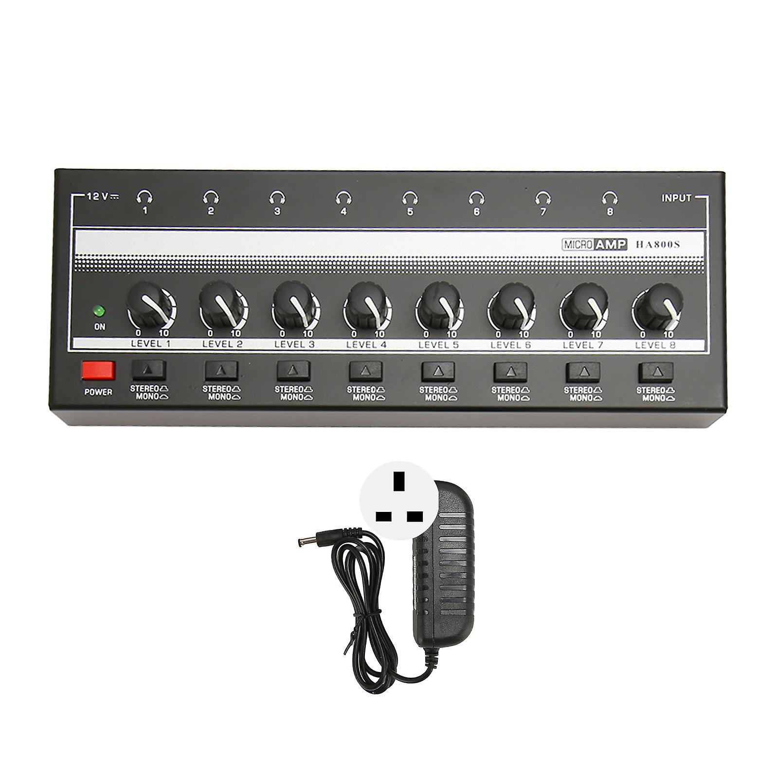 Professional Low Noise Headphone Amplifier Mini High Power 8 Channel Stereo Amplifier with 100-240V UK Plug for Clear Sound