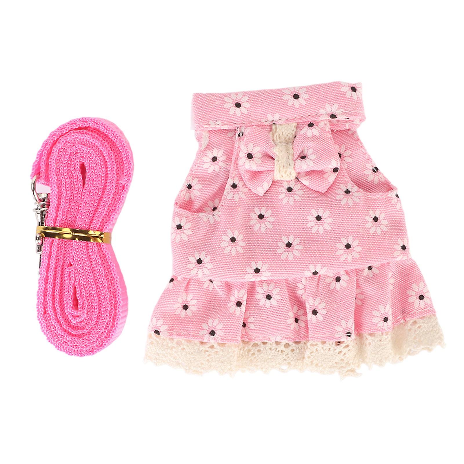Rabbit Leash, Soft Adjustable Cute Small Pet Clothes with Traction Rope for Ferret, Guinea Pig, Hamster, Size S, Pink