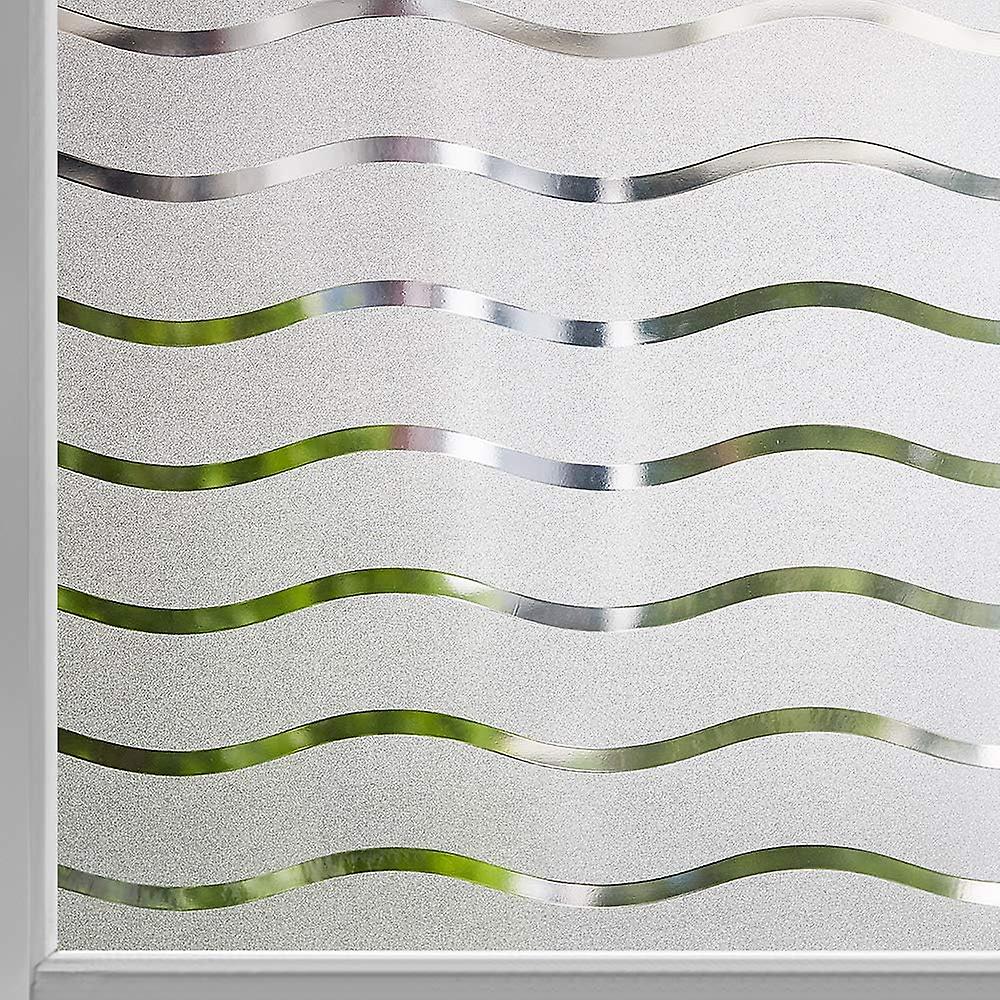 Privacy Window Film Frosted Self Adhesive Window Sticker No Static Glue Cling Opaque Glass Film UV Protection Wave Pattern 44.5x200cm