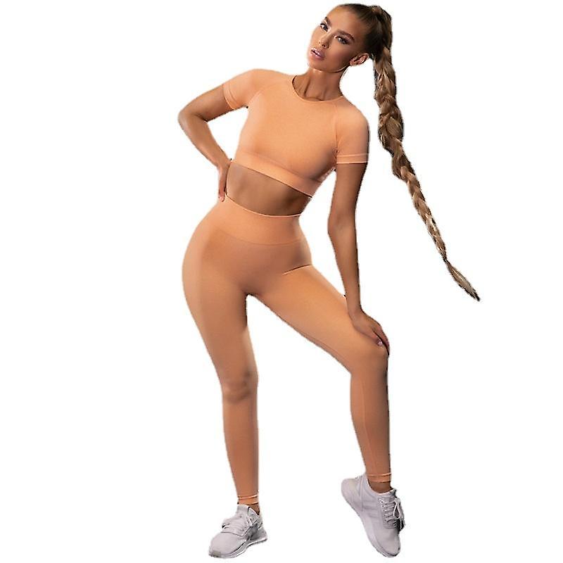 اليوغا مجموعة طماق + قصيرة الأكمام المحاصيل الأعلى + حمالة الصدر الرياضية + الرياضة السراويل الرياضية ملابس رياضية للنساء