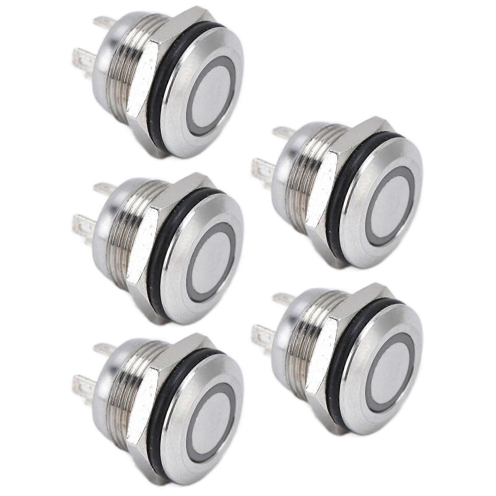 5Pcs Button Switch Stainless Steel Flat Top Button with LED Self Reset Power Accessories 12mmDC3?6V White