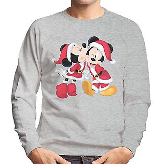 Disney Mickey Minnie Mouse Christmas Santa Kiss Men's Sweatshirt