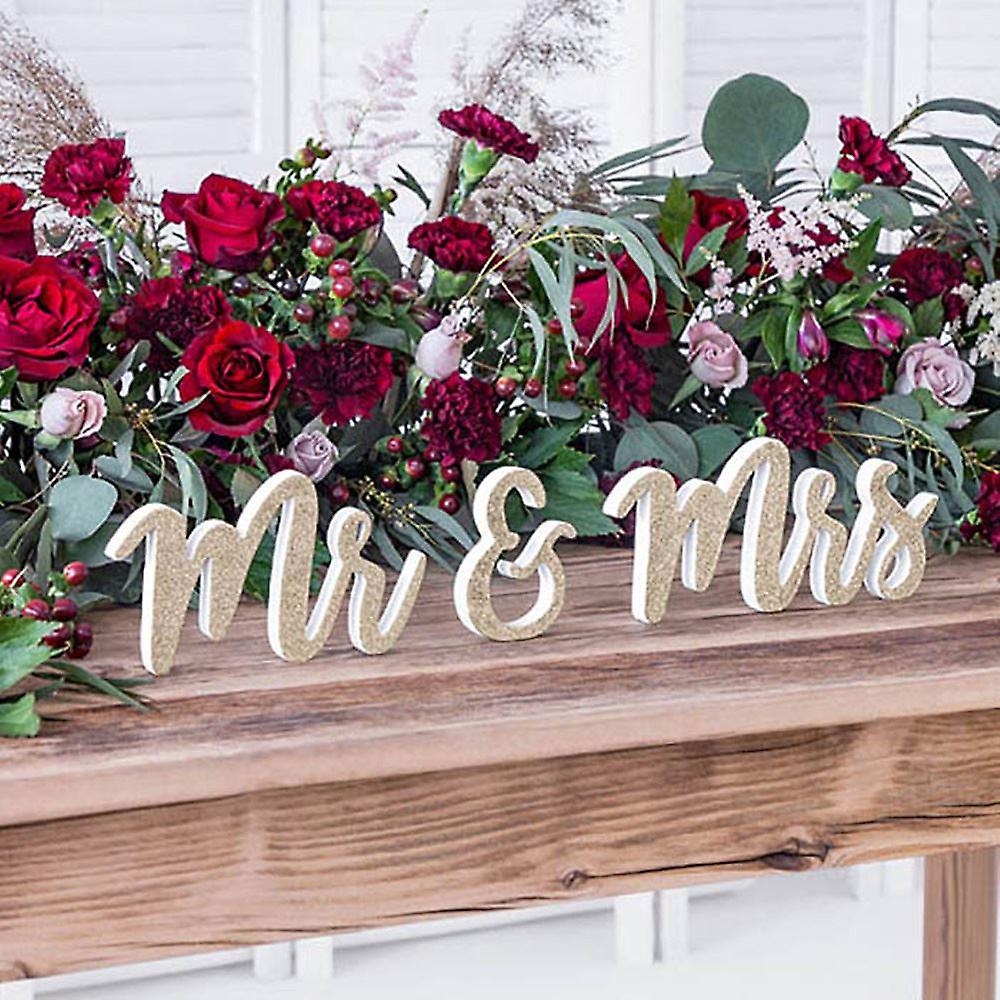 Sparkling Gold Mr & Mrs Wooden Sign, Top Table Sign, Wedding Sign
