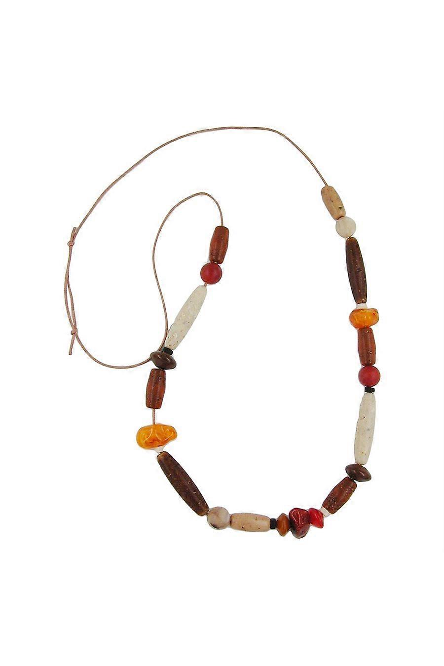Necklace Beads Brown-rust-red-ivory 90cm - Gl00756