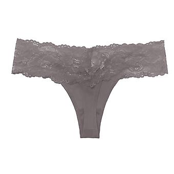 Veeki 3-Pack Women's Thin Lace Hollowed-Out T-Back Low Waist Ice Silk Sexy Cheeky Thong See-Through Panties, Gray, S