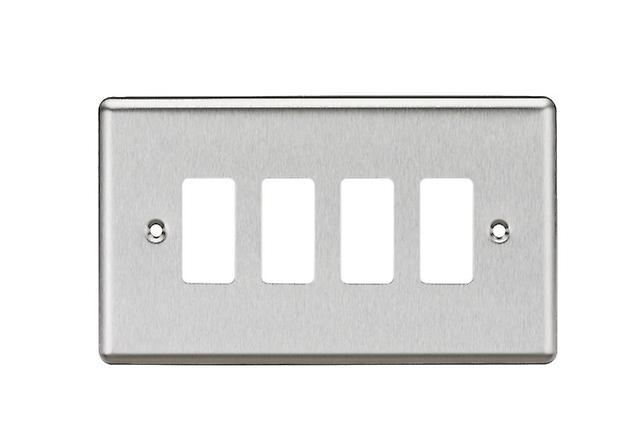 Knightsbridge 4G Grid Faceplate - Rounded Edge Brushed Chrome - GDCL4BC