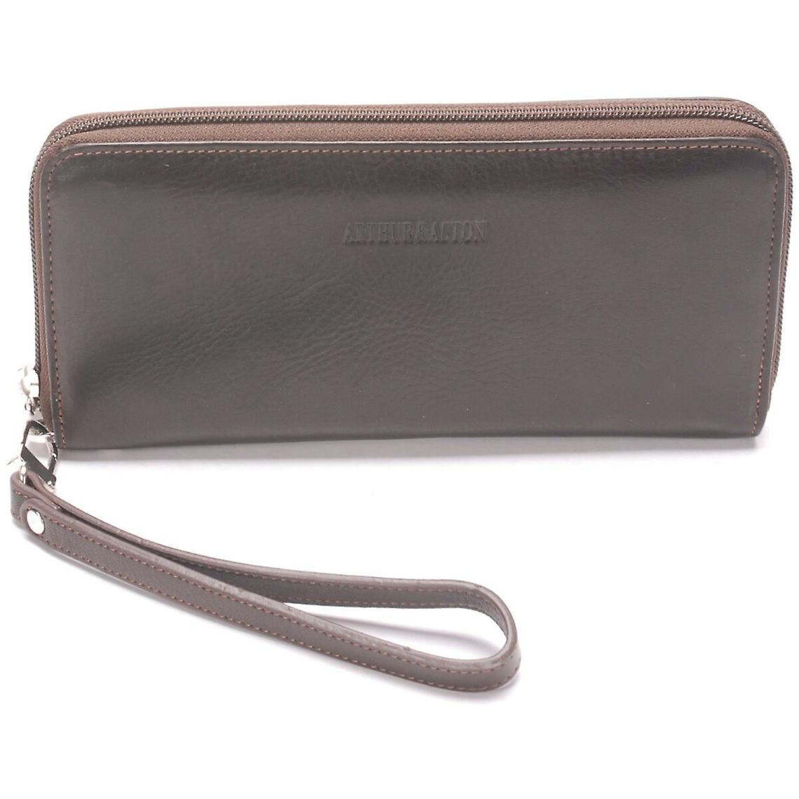 Wallet with wrist strap - brown leather