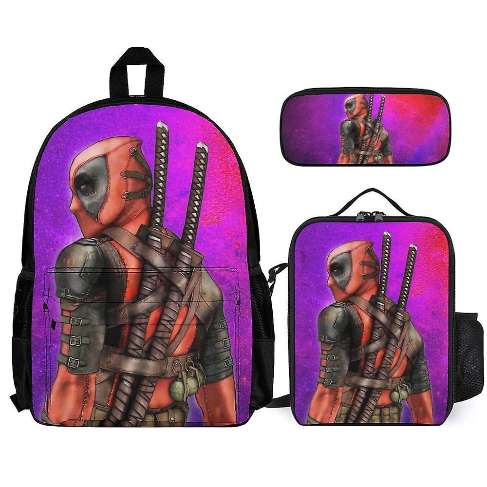 Deadpool 3Pcs Backpacks Sets with Lunch Bag And Pencil Case