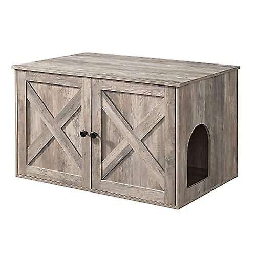 Rustic cat litter box with elegant barn doors and privacy