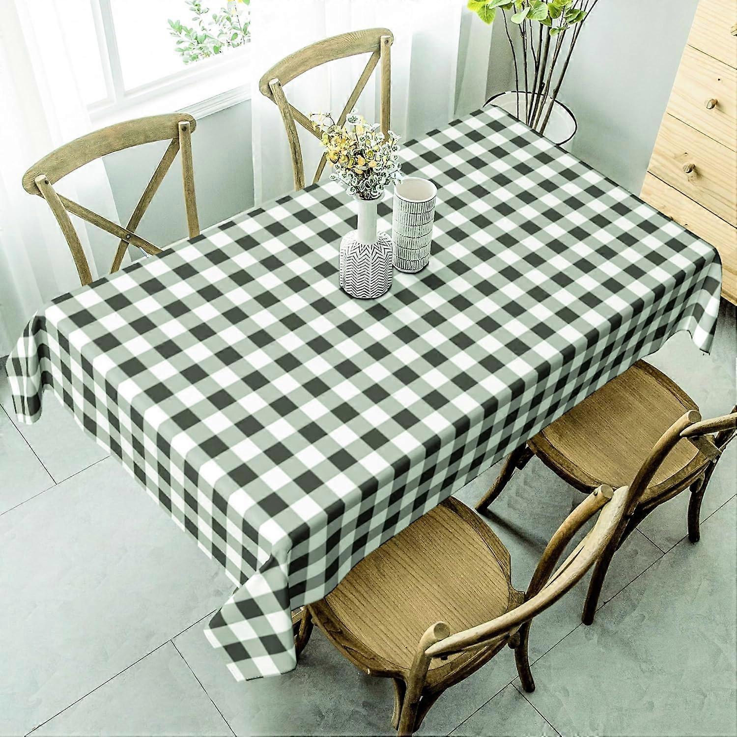 60x104 Nappe rectangulaire noir vert sauge et blanc Buffalo Plaid à carreaux nappe - Oblong vert Vichy Table Cover réutilisable résistant à l’eau