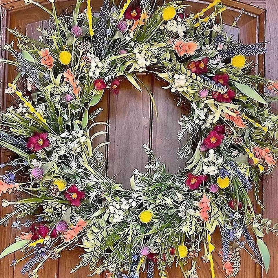 2024 דלת כניסה חיצונית אביב וקיץ פרחי בר זר פרחים מיובשים מדומה עמיד בפני מזג אוויר ירוק כל השנה זר, בית, כפרי, מקורה