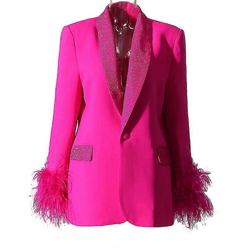 Femei cu mânecă lungă Open Front Blazer Paltoane Jachetă Office de lucru roz