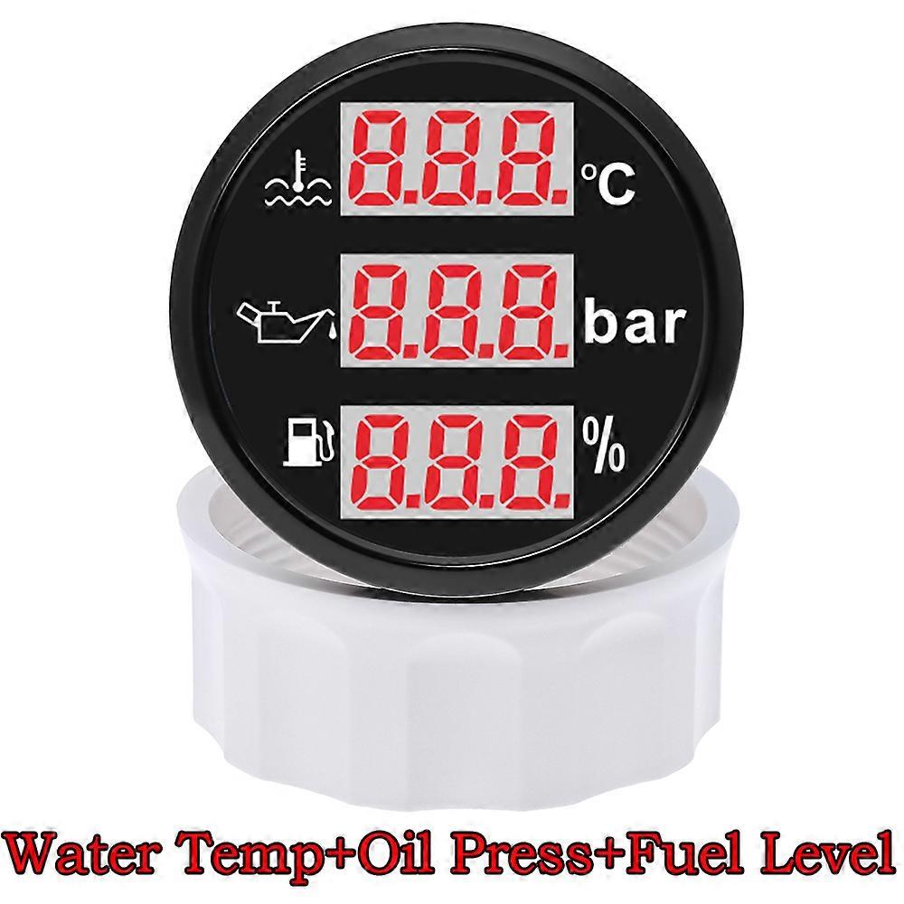 A Waterproof Multifunction Gauge 52mm 3 IN 1 Gauge Tachometer Oil Pressure Fuel Level Voltage Meter Sensor With Red LED