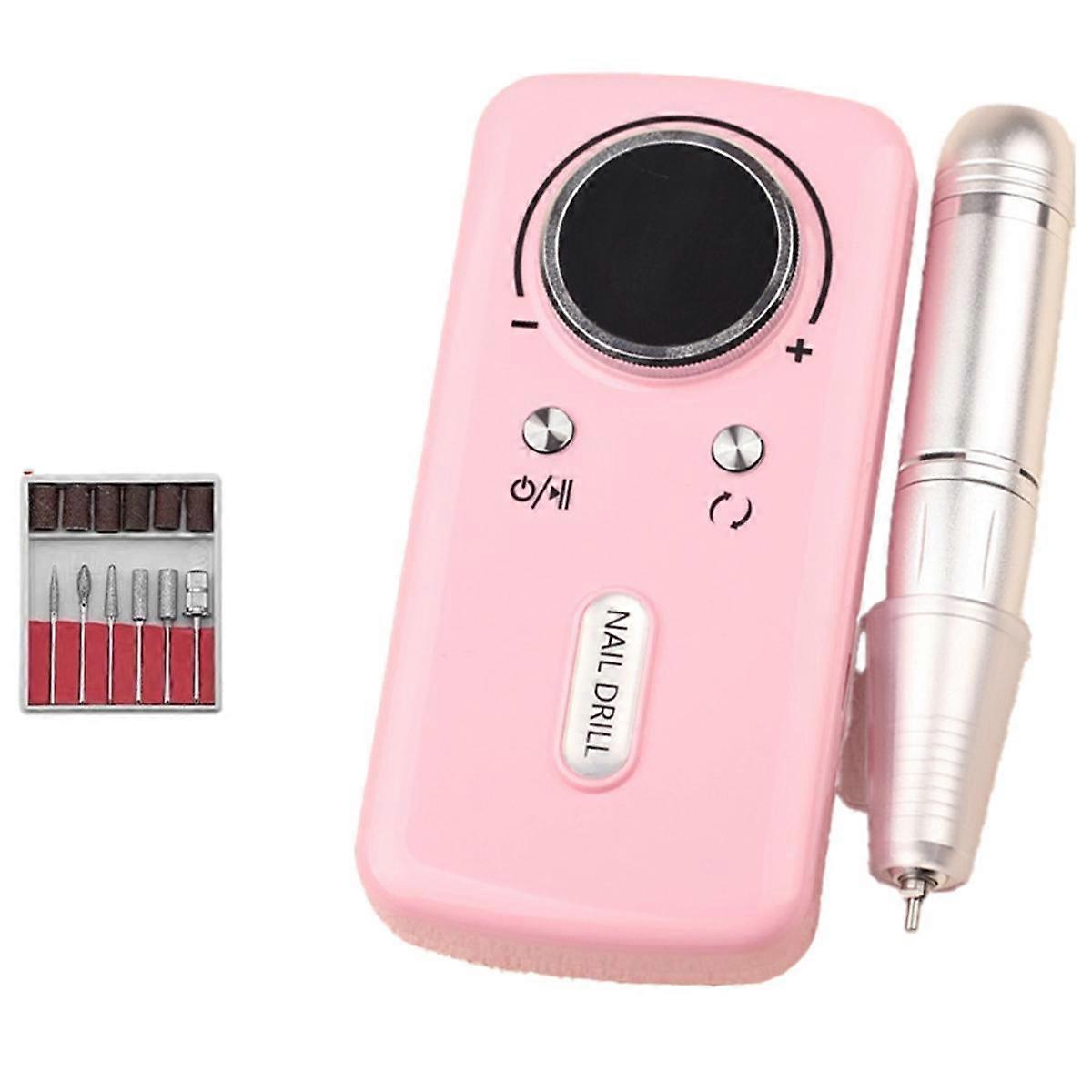 Electric Nail Drill Machine with LCD Display Rechargeable Nail File Nails Accessories Gel Nail Polish Sander, Pink