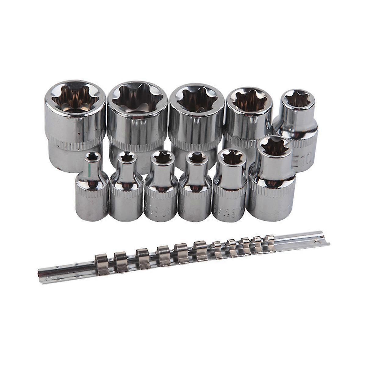 Female E-TORX Star Socket Set with Rail 11 Pcs Female External Star Socket Set E4 - E20 Torque Socket Set Alloy Steel