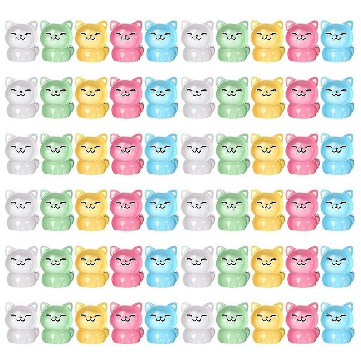 60 Pcs Luminous Miniature Cat Figurines Resin Cute Small Cat Figures Glow in the Dark Mini Resin An