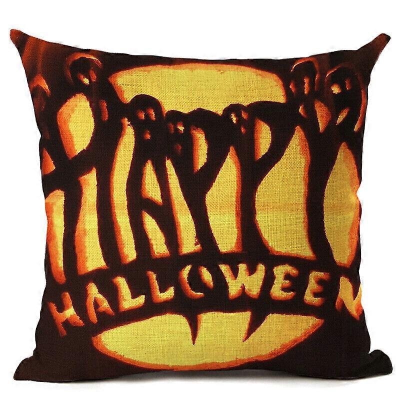 Capa de almofada quadrada com rosto de abóbora de Halloween brilhando no escuro 1982jpjcjh
