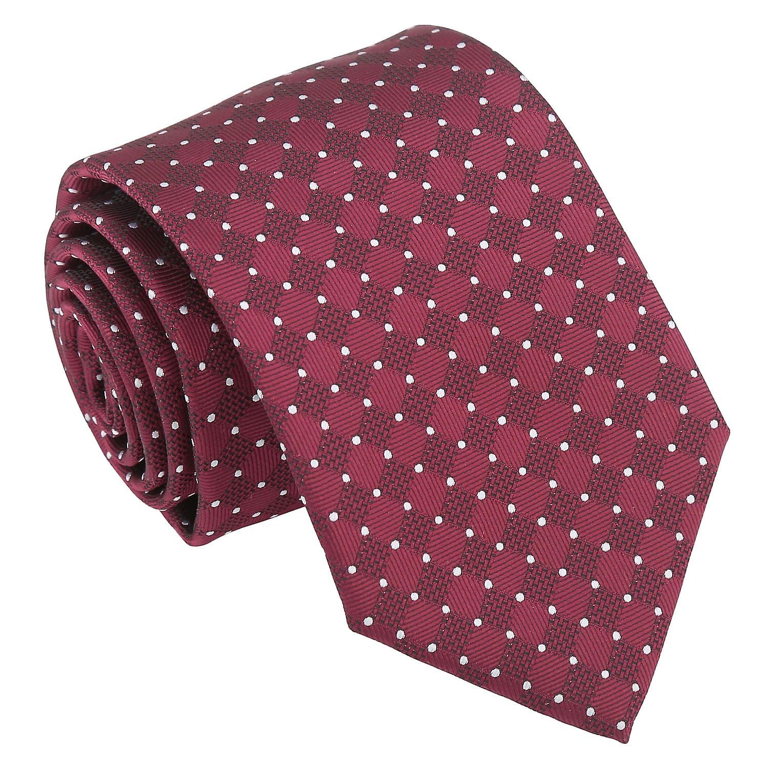 Burgundy and White Geometric Pin Dot Tie