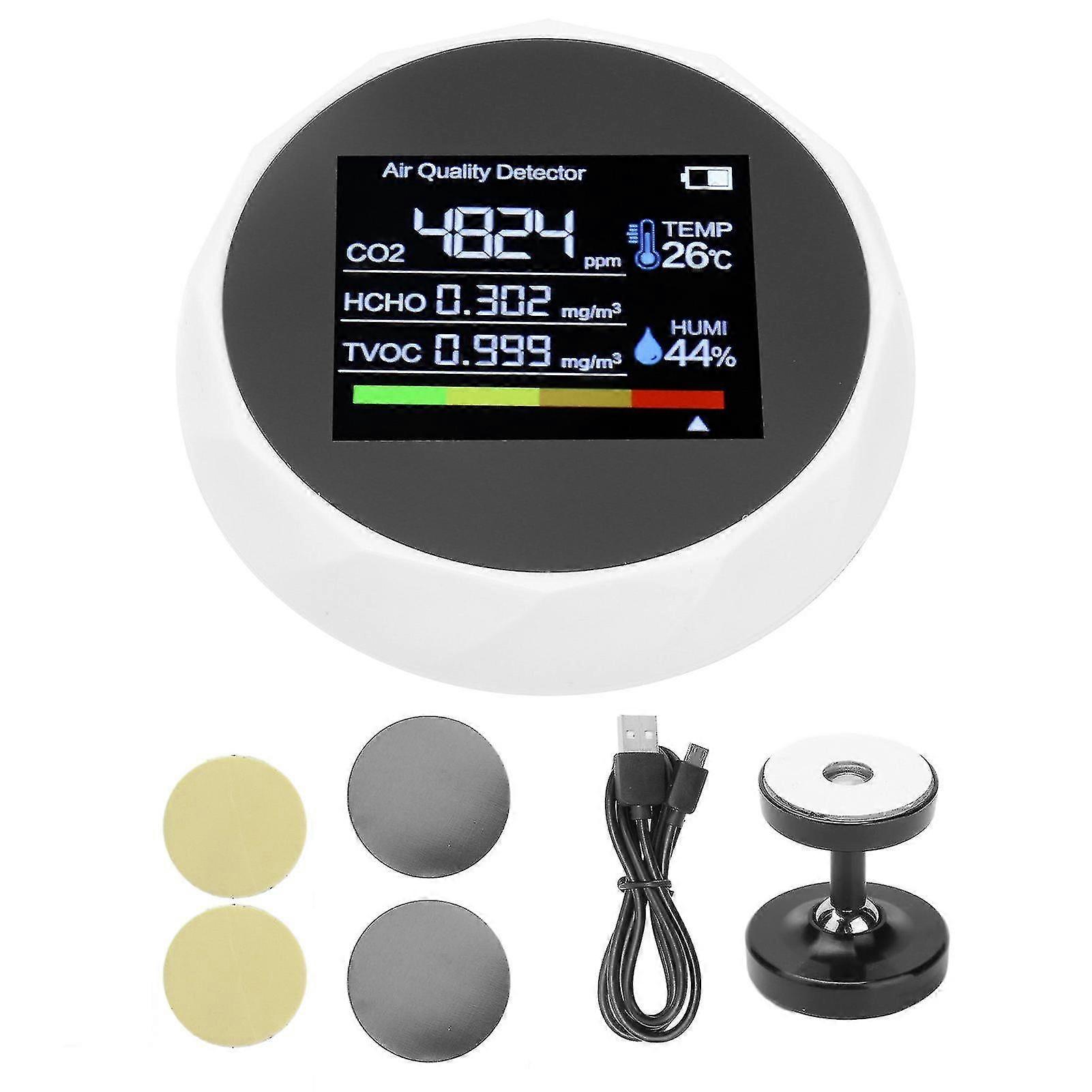 Air quality detector multifunction tvoc co2 detector digital temperature humidity meter usb chargingwhite