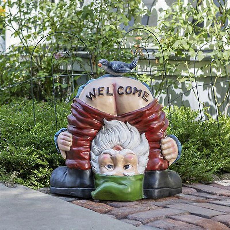 Funny Welcome Gnome with Bird Statue Decorative Prank Dwarf Resin Doll Craft for Garden Entrance 13.8*15cm New